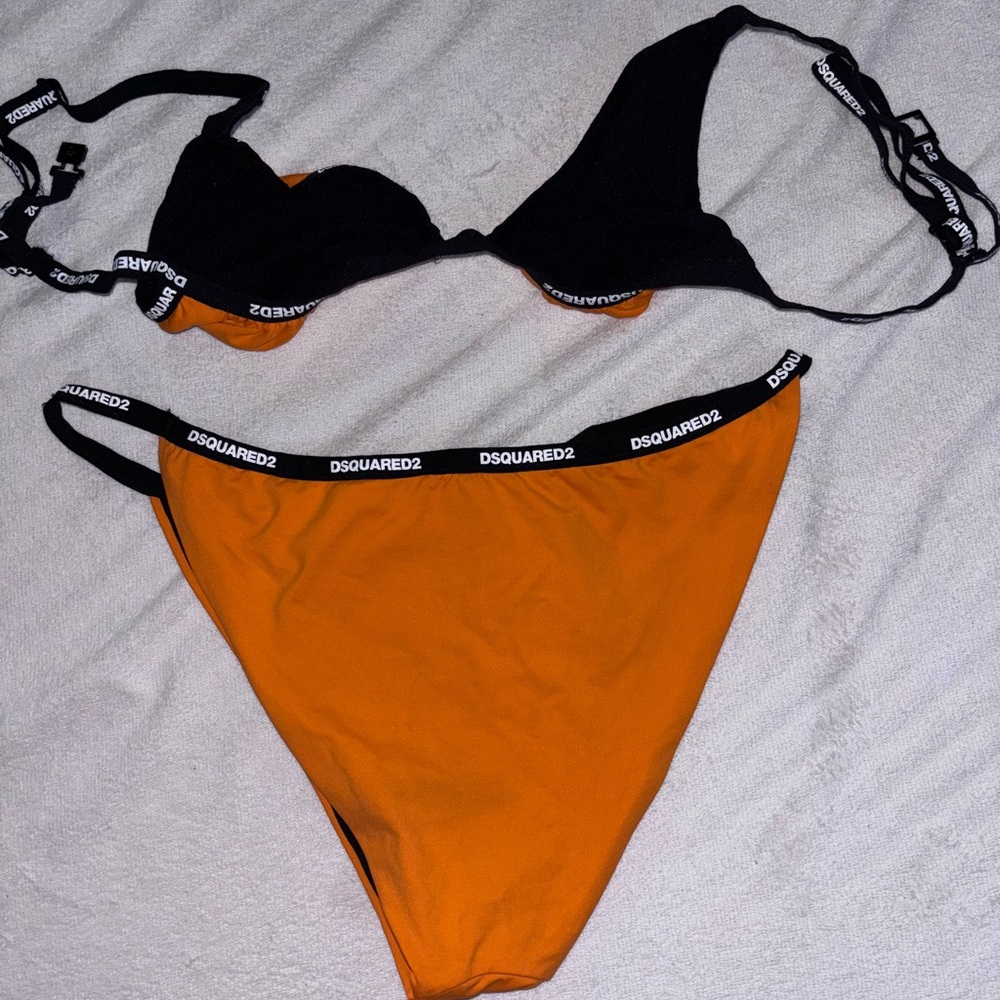 DSQUARED2 Black and Orange Bikini Modern Sporty Design